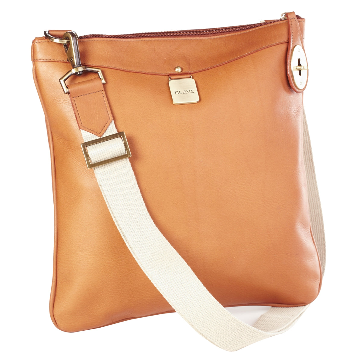clava turnlock leather backpack Leather Turnlock Cross Body by Clava Vachetta Tan / 12.5 x 13 x 0.5