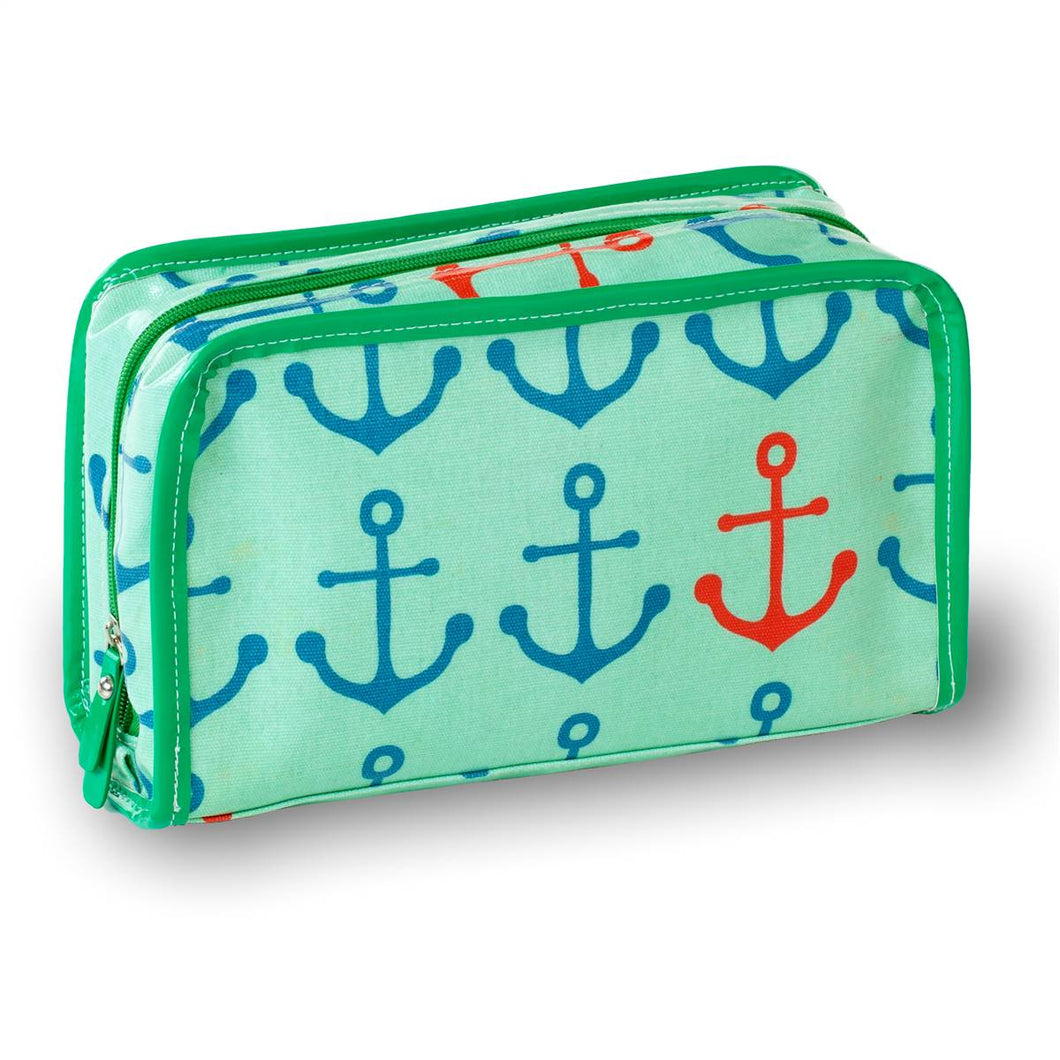 Wellie 2 Piece Cosmetic Case - Anchor Pattern