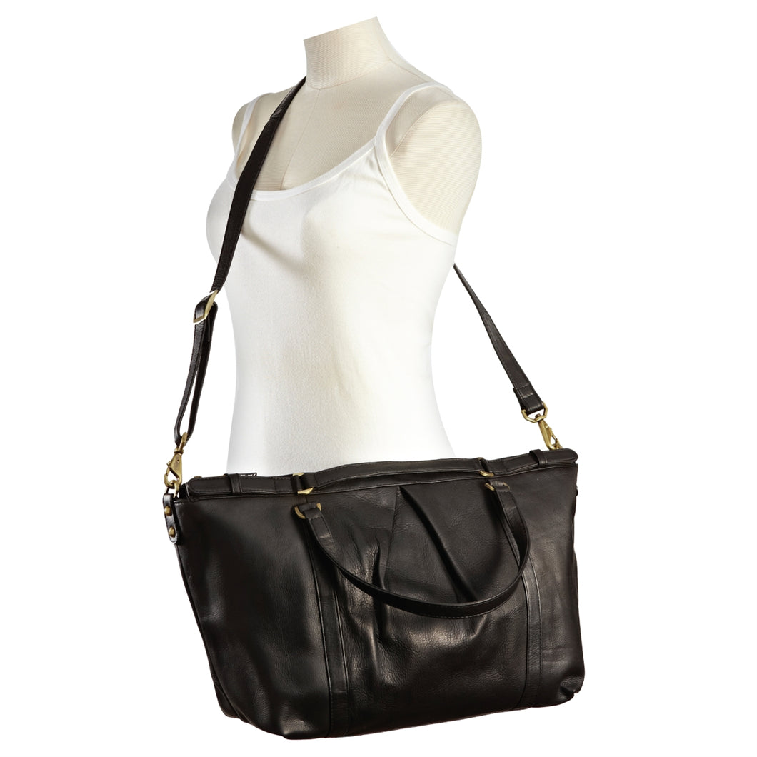 Leather Pleated Ziptop Shoulder Bag