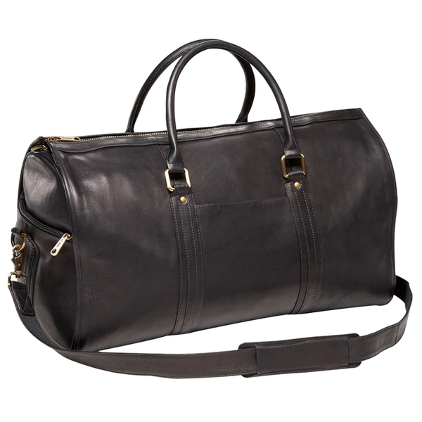 Protect and transport your clothing in a fancy leather garment bag