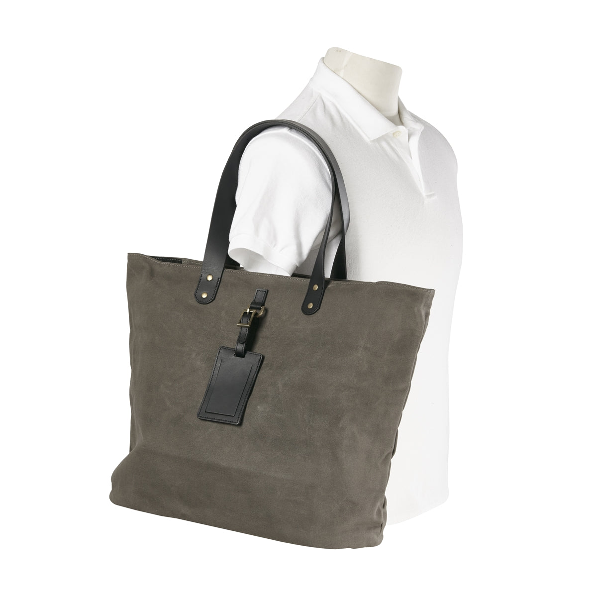 Waxed Canvas and Leather Tote - Grey-Black –