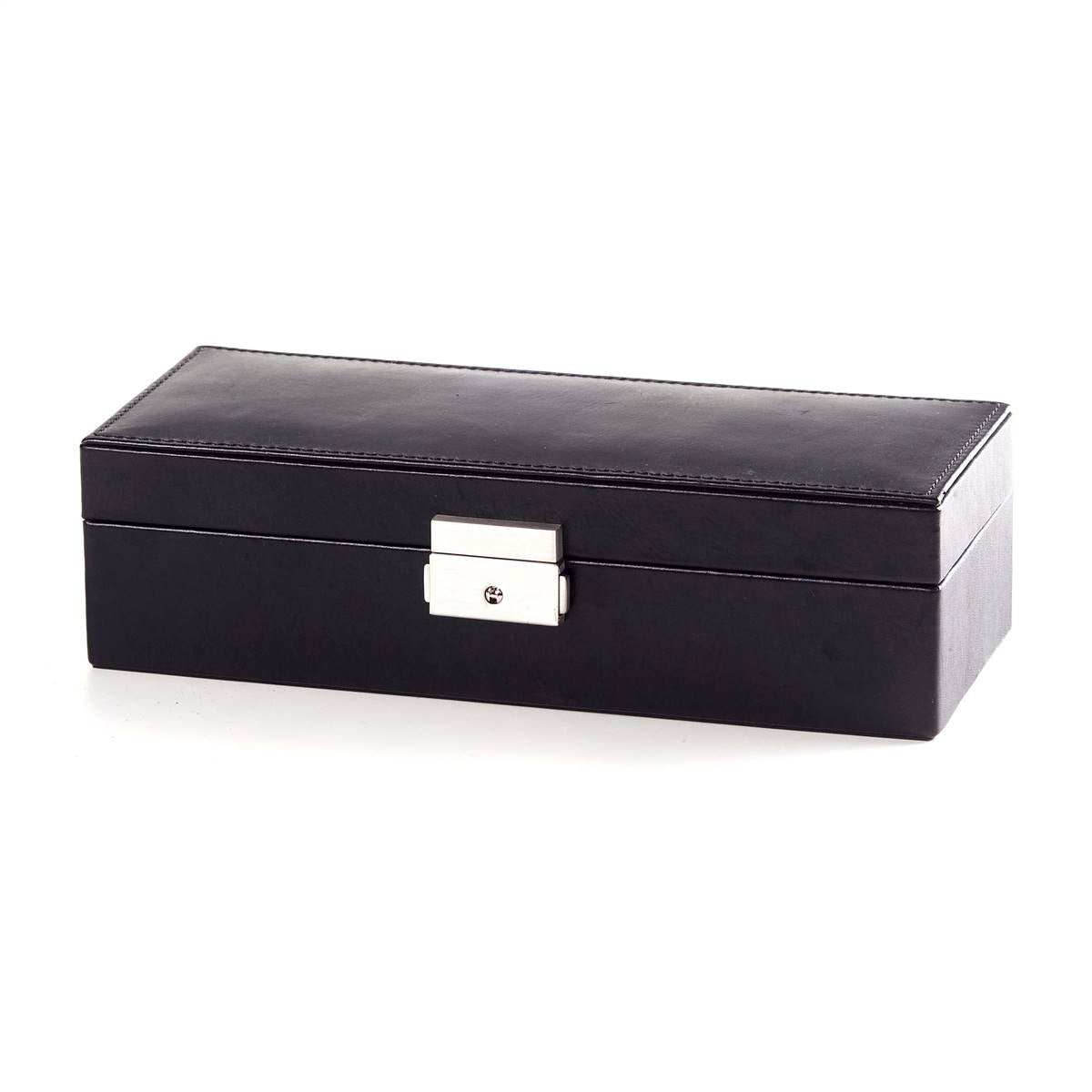 Leather Jewelry & Watch Box - Black